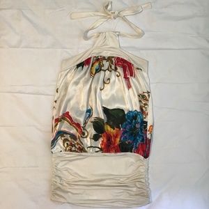 White floral halter tie dress bottom rushing